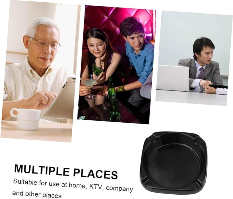 منفضة سجائر مربعة سوداء للاستخدام الداخلي والخارجي بتصميم بورسلين مقلد متين - Image 2